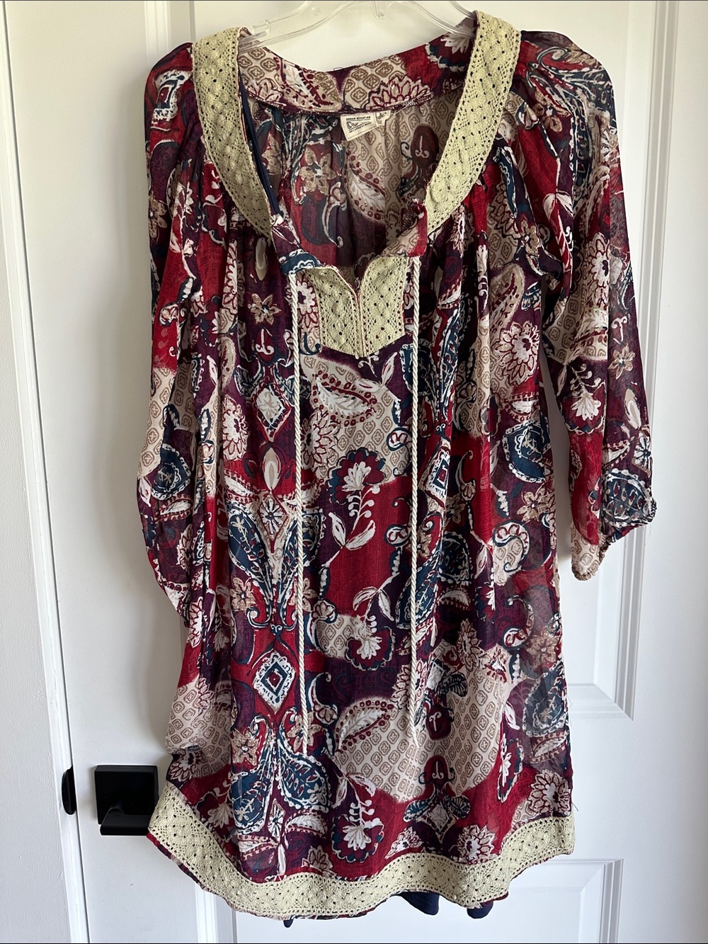 Urban Behavior Boho Paisley Dress Small Sheer Crochet Trim Slip Festival